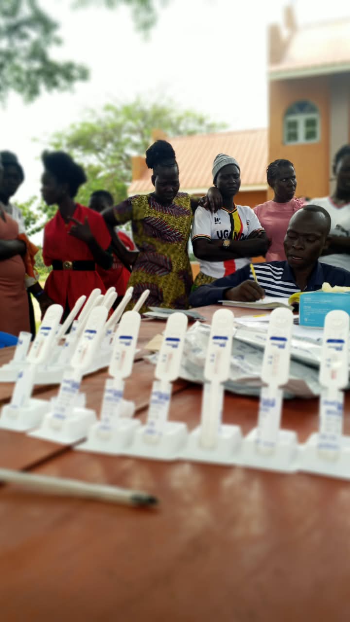 HIV test results lined up on a table